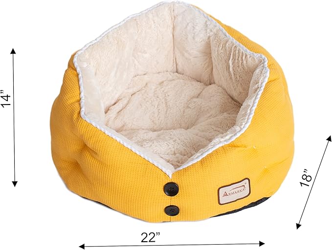 Armarkat Cat Bed Model C75HMB/MH Gold Waffle Texture Poly Blend and White, 22 x 18 x 14