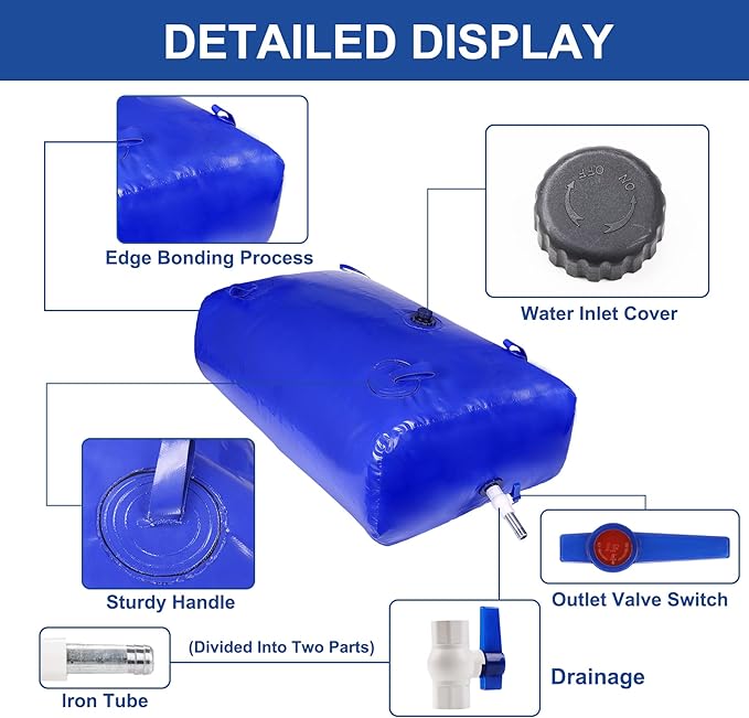 2480 L/650 Gal Water Bladder Tank, Foldable Portable Water Storage Container, Emergency Water Bag for RV, Truck Bed, Fire Prevention, Drought Resistance, Blue
