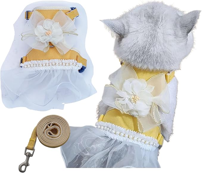 Cat Harness and Leash Set Escape Proof Travel Cat Harness for Small Cat and Large Cat Yellow Color Junsirs