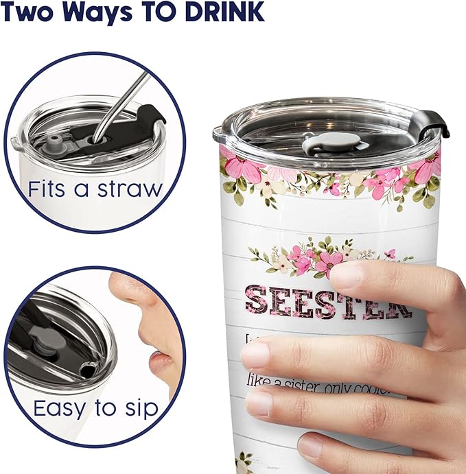 34HD Sister Gifts - Oldest Sister Tumbler with Lid, 20 oz Stainless Steel, Seester Mug - Birthday Gifts for Siblings