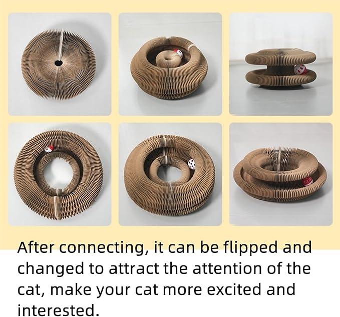Magic Organ Cat Scratching Board with A Ball Foldable Toy Set with Foldable Cat Toy and Felt Cat Toy Interactive Kitten Toy for Kitten and Small Animals (Brown, Small)
