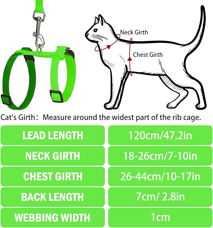 PUPTECK Adjustable Cat Harness and Leash Set Escape Proof Kitten Strap Collar for Walking Travel, Green