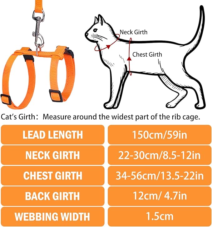 PUPTECK Adjustable Cat Harness and Leash Set Escape Proof Kitten Strap Collar for Walking Travel, Orange, M