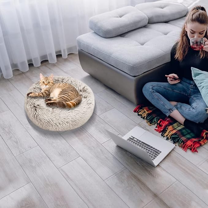 Nisrada Cat Beds for Indoor Cats,20 Inch Dog Bed for Small Melium Large Dogs, Washable-Round Pet Bed for Puppy and Kitten with Slip-Resistant Bottom