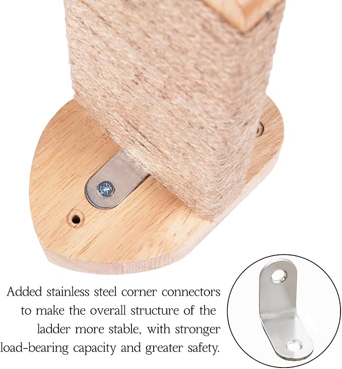 3pcs Cat Wall Steps, Cat Climbing Wall Mounted Cat Furniture, Cat Wall Shelves Cat Steps for Wall with Hemp Rope Covered, Solid Wood Cat Ladder for Cats Playing and Climbing (Large-Wood)