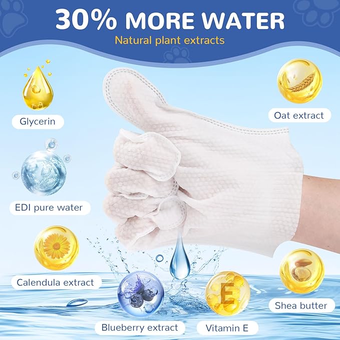 10 Pcs Pet Cleaning Glove Wipes for Dogs & Cats, Hypoallergenic Grooming Wipes, Dog Wipes for Paws and Buttocks, Dog Wipes Cleaning Deodorizing Suitable for Pet Dry Cleaning, Daily Care and Travel