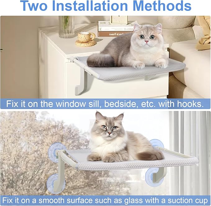 2-in-1 Cat Window Perch for Large Indoor Cats, Cat Window Hammock for Window with Solid Metal Frame, Cat Window Seat, Window Cat Perch Bed for Cats Inside, Cat Window Bed Shelf for Windowsill, Bedside