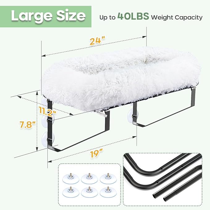 Cat Window Perch, Large Cats Window Hammock Bed Metal Shelf Perch Seat with Thermal Blankets & 6 Strong Suction Cups as Cat Wall Furniture Tree Accessories for Inside Sunbathing Napping Overlooking