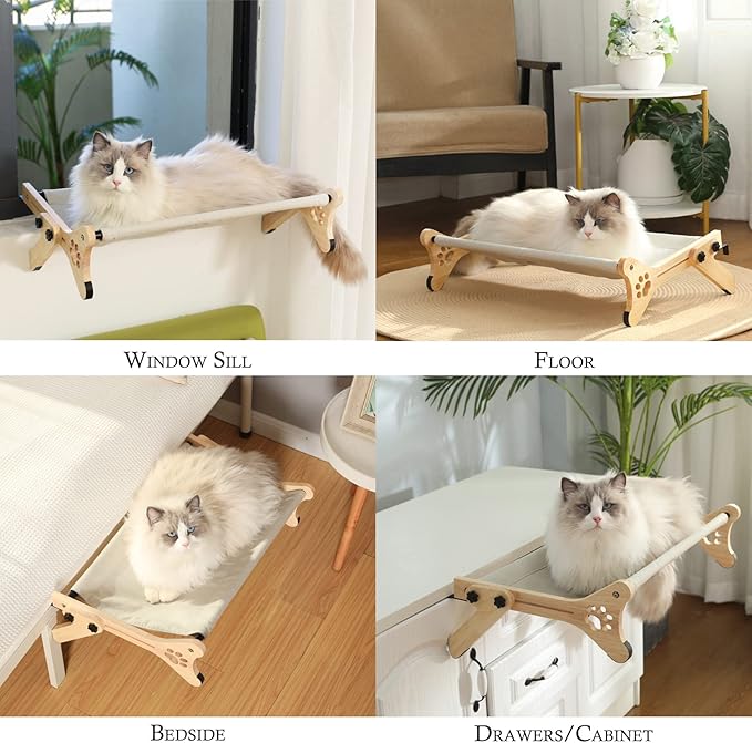 Cat Window Perch 【Window/Floor Double-use Cat Hammock】 Cat Hammock for Large Cats Free-Standing Cat Sleeping BedCat Shelves for Windowsill, Floor, Bedside, Cabinet Holds Up to 40 lbs