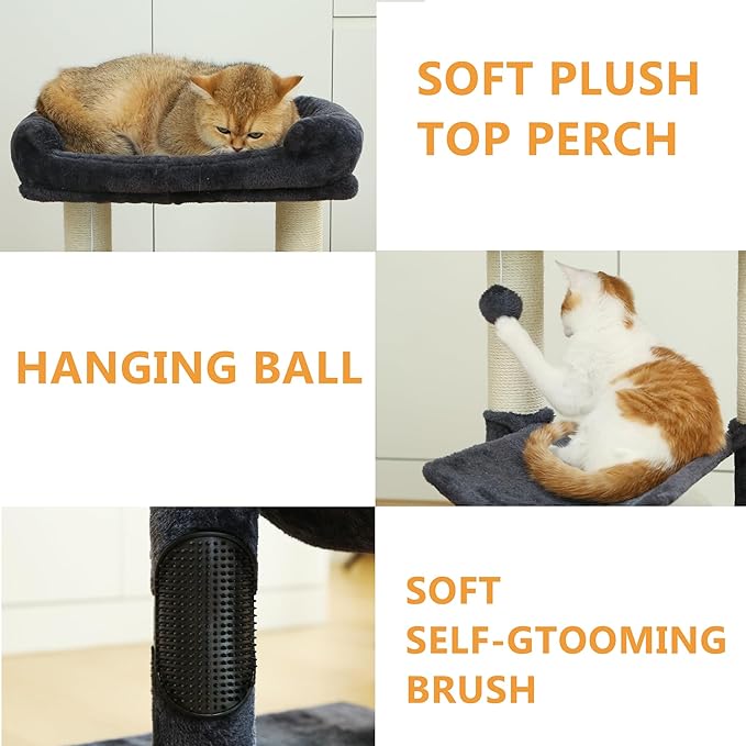 Cat Tree Tower for Indoor Cats Cat Scratching Post Made with 100% Natural Sisal Featuring Super Cozy Perch and Cat Platform for Kittens and Cats (Dark Grey)