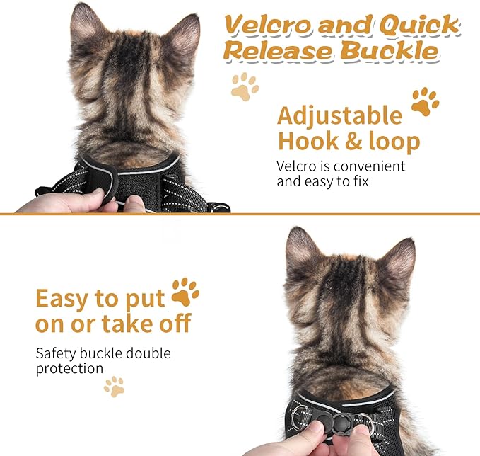 Cat Harness and Leash Escape Proof,Soft Adjustable Kitten Vest Harness for Walking Reflective Easy Control Pet Harness for Cat Small Dog Puppy