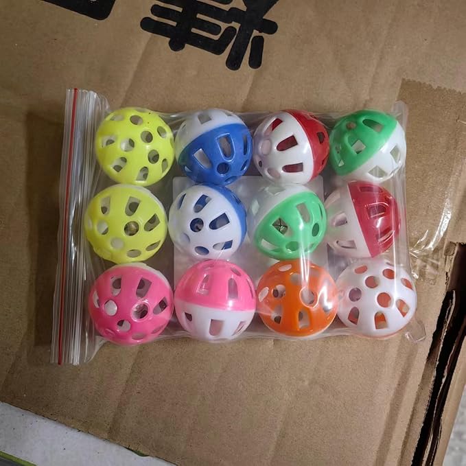 12PCS 4CM Cat Toy Ball with Bell, Pet Toy Cat Bell Ball Cat Toy with Bell Cat Jingle Balls for Cats Kitten, Plastic Cat Toys Jingle Balls Pounce Chase Rattle Ball Toys Random Color