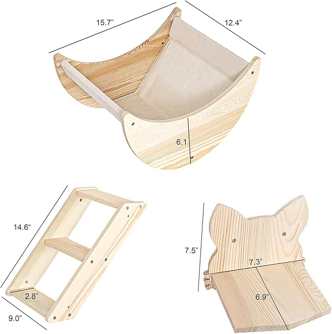 Cat Shelf for Wall Mount Hammock with Climbing Shelves and Perches Solid Wood Cat Steps for Climbing Sleeping Playing Lounging Perching