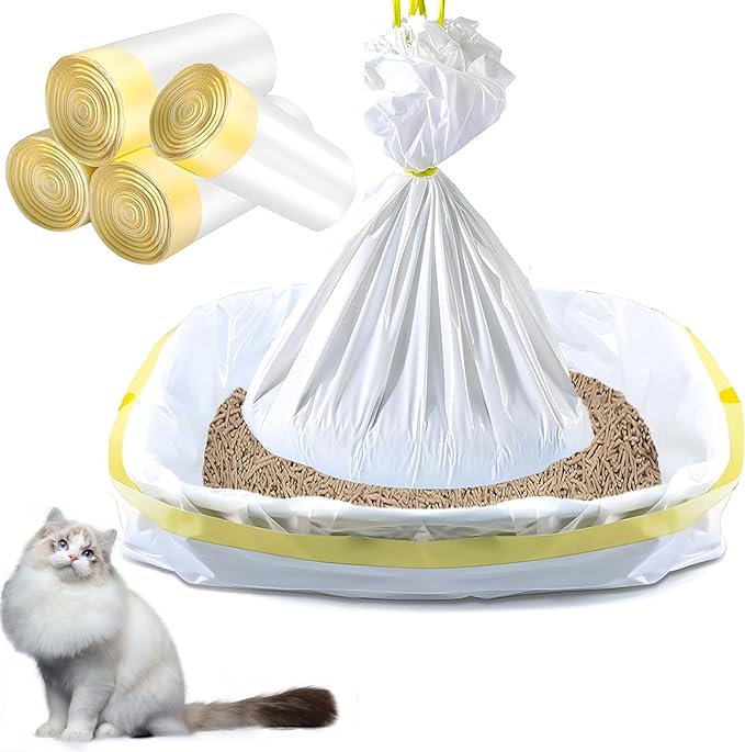 40 Drawstring Litter Box Liners Large, 37" x 17.7" 2.5MIL Extra Thick Jumbo Kitty Litter Pan Bags Heavy Duty, 30 Lbs Load Capacity, Use for Large Litter Boxes