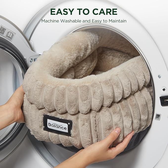 BALANCE Cat Bed Kitten Bed, Washable Round Cat Beds for Indoor Cats,Super Soft Plush Faux Fur Pet Bed for Puppy and Kitten with Anti-Slip Bottom