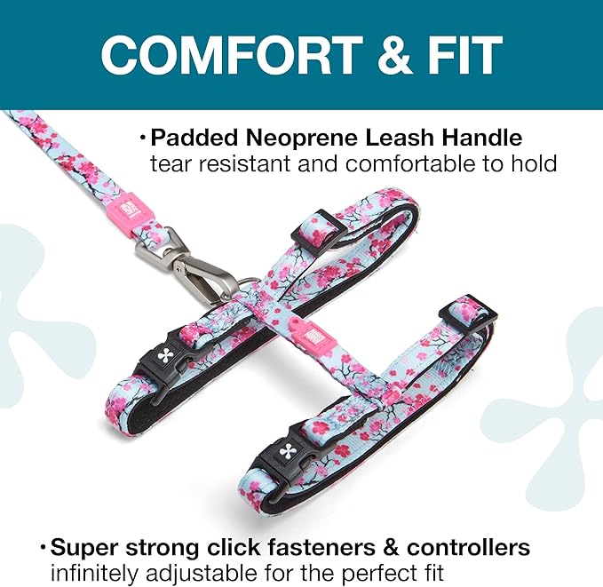 Max and Molly Adjustable Cat Harness and Leash Set - Escape-Proof Cat Harness with Leash for Outdoor Walking and Exploring, Soft Padded Double Stitched Material (Cherry Bloom)