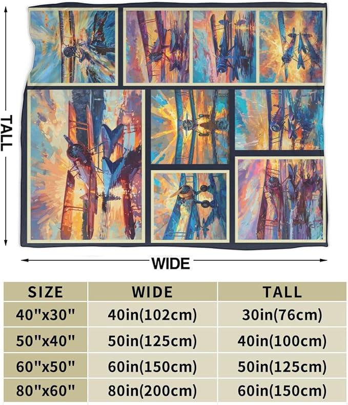 Airplane Decor Stuff Merch Cozy Print Flannel Fleece Soft Plush Fuzzy Warm Lightweight Bedding - Airplane Gifts for Women, Men, Girls, Kids - 50"X40"