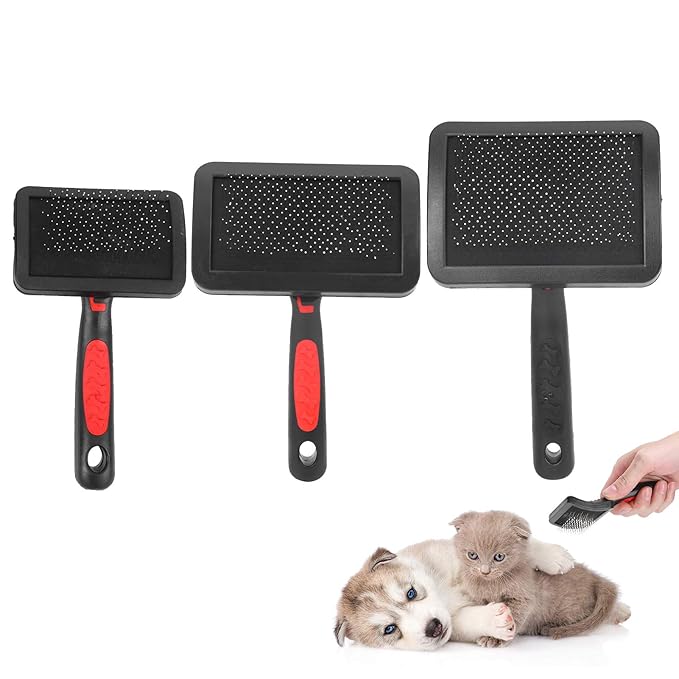 3 Pcs Cat Slicker Brush, Portable Cat Dog Slicker Brush Pet Cat Grooming Brush Massage Comb Set Accessory Easy to Use for Long Short Haired Dogs Cats