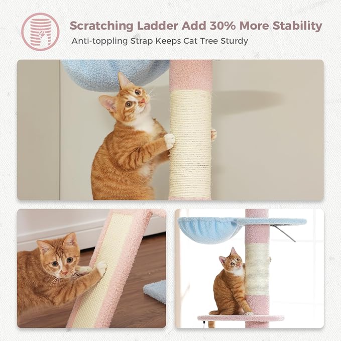 PETEPELA Floor to Ceiling Cat Tree, Cat Tower 5 Tiers Tall (83-108 Inches) Adjustable Height, Cat Climbing Tree Featuring with Cat Condo, Cat Scratching Post and Cat Perches for Indoor Cats, Blue