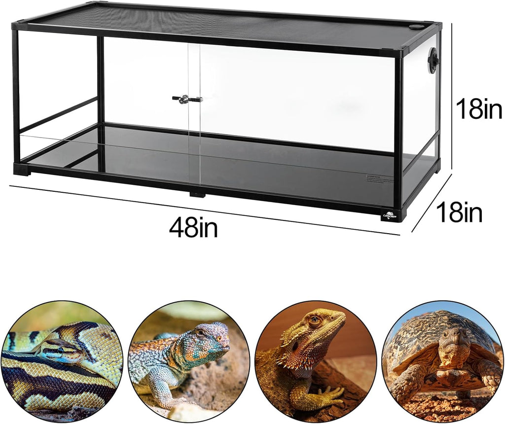 67 Gallon Reptile Tank, Glass Reptiles Terrarium 48" x 18" x 18", Sliding Door, Top Ventilation, Cable Pass, Humidify Hole, Large Reptile Cage Habitat for Bearded Dragon, Lizard, Snake, Gecko
