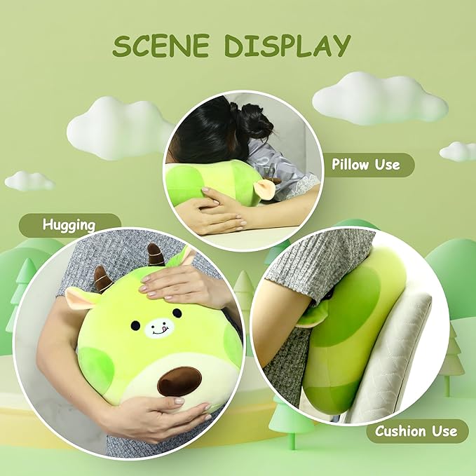 Avocado Cow Plush Toy Pillow Cute Stuffed Animal Soft Plushie Doll Gift for Kids Boys Girls Green 12 inch