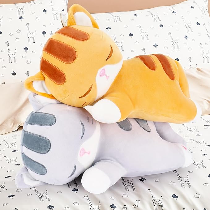 Achwishap Cat Stuffed Animal,Cat Plush Pillow,Soft Kitten Plush Kawaii Hugging Pillow,Cute Plush Toys Cuddle Plushie for Kids Adults Gifts Birthday(Orange Cat,14”)