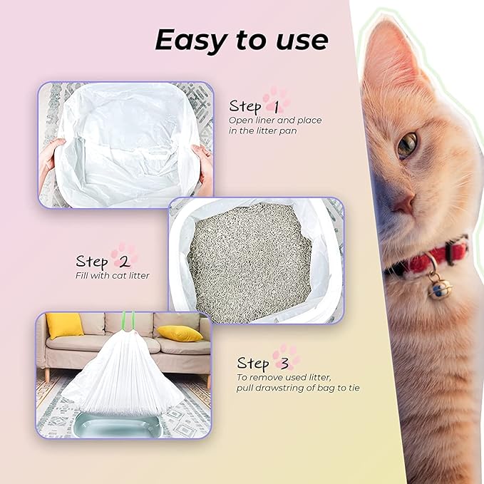 20 Count Jumbo Cat litter Box Liners, 46" x 19" Extra Large Heavy Duty Litter Pan Liner Bags with Drawstring for Pet Cat Litter Tray (Unscented)