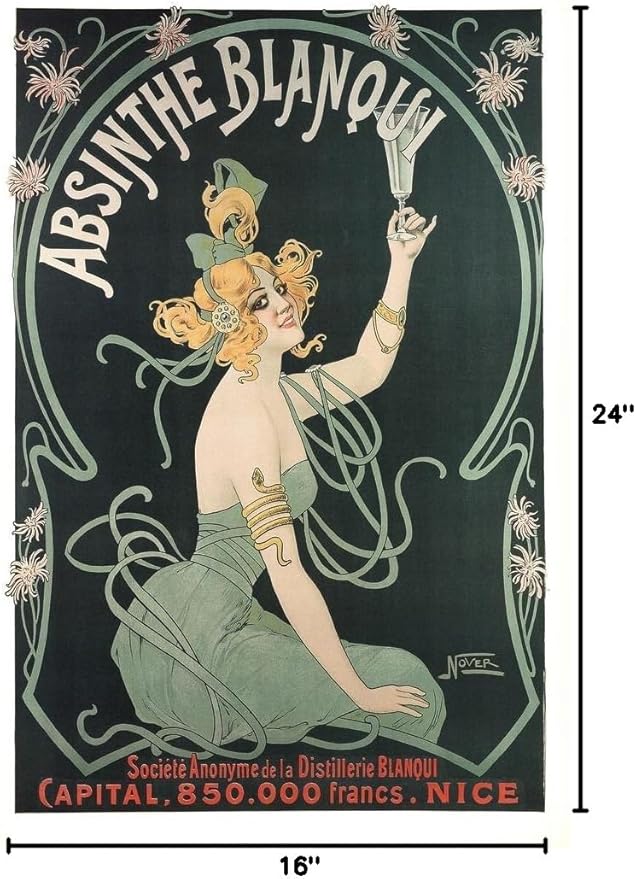 Absinthe Blanqui by Nover Art Nouveau Vintage Advertisement Ad Anise Spirit French Nice France Liquor Drinking Bar Whiskey Cocktail Decoration Cool Wall Art Print Poster 16x24