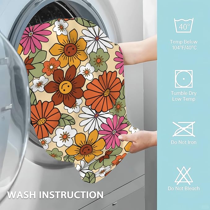 2 Pack Hand Bath Towel,70s Vintage Hippies Flowers Fingertip Towel Bathtub Decorative Bath Towel Bathroom Kitchen Towel Set Highly Absorbent SPA Gym Towels 14x28 Inch