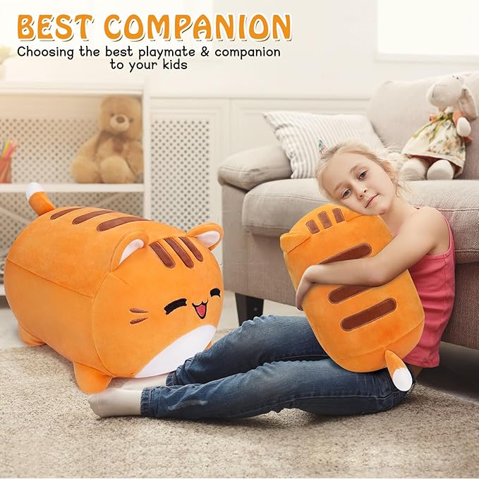 Auspicious beginning Orange Cat Plush-20'' Cute Cat Stuffed Animal, Cat Squishy Plush Toy, Cat Plushie Doll Soft, Cute, Kawaii Stuffed Animal Pillow Doll for Kids' Birthdays & Home Decoration, 19.6