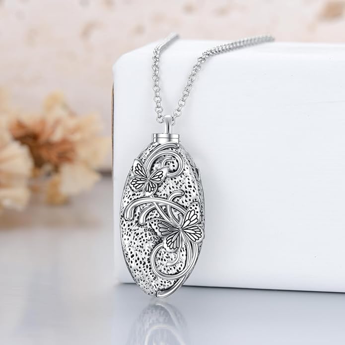 Animal Crystal Urn Necklace For Ashes Sterling Silver Butterfly Dragonfly Bee Phoenix Peacock Hummingbird Fox Angel Wing Pentagram Pentacle Cremation Necklace Heart Teardrop Urn Holder Necklaces For Women Memorial Jewelry