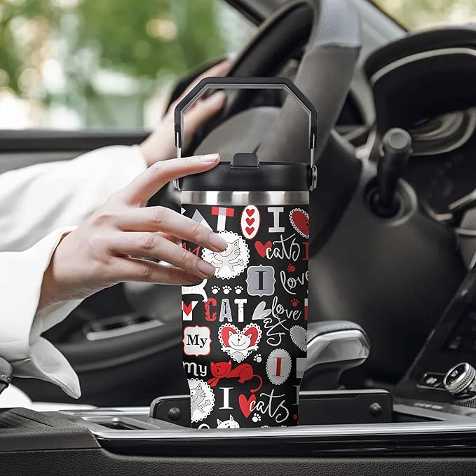 30 Oz Cat Tumbler with Straw and Handle, Insulated Cat Mugs for Cat Lovers, Double Wall Stainless Steel Cat Coffee Mug, Cat Mom Mug or Cat Dad Mug and 30 Oz Cat Cups Gifts for Cat Lovers for Women