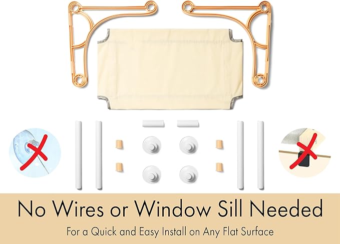DWD Cordless Cat Window Seat - Cat Window Perch - Cat Wall Hammock - Window Perch for Cats - Dog Window Perch - Cat Window Hammock - Cat Window Shelf