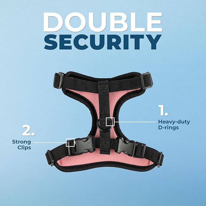 Voyager Escape Proof Cat Harness and Leash Set with Reflective Stitching, Neoprene Handle 5ft - Supports Small, Medium and Large Cats, Kittens for Walking by Best Pet Supplies - Black Trim-Pink, XXXS