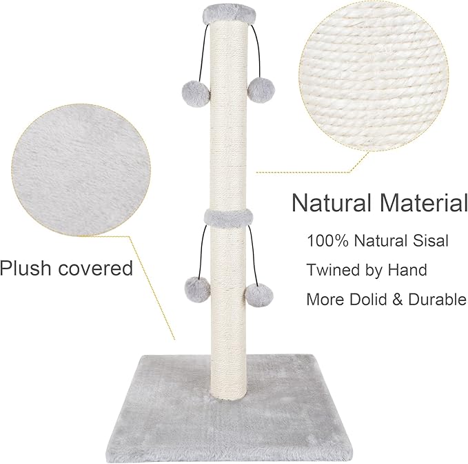 Dimaka 34'' Cat Scratching Post, Cat Scratching Post, Cat Scratcher for Large Cats with Teasing Toy Ball, Natural Sisal White and Grey (Grey)