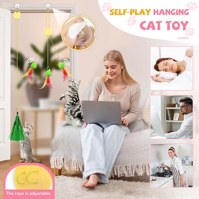 14pcs Cat Wand Toy Cute Bird Feather Cat Toys for Indoor Cats Worm Kitten Toys for Cat Colorful Self Play Hanging Cat Toys for Bored Indoor Adult Cats Interactive Cat Toy for Kitten
