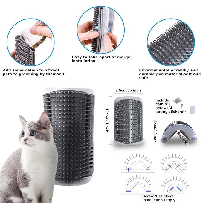 2 PCS Cat Grooming brush, Cat Self Groomers with Catnip, Pet Hair Removal Comb with Water Tank,Cat Accessories Including Soft Tissue for Indoor Long Fur Kitten Massage and Cleaning(Pink)