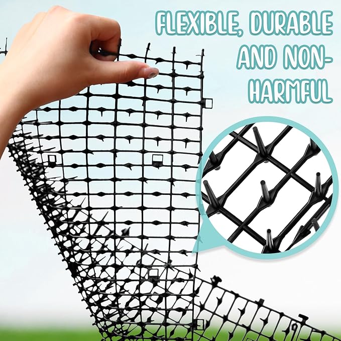 Sanwuta 2 Pcs 26.3 ft Cat Spike Mat Outdoor Cat Deterrent Mat with Spikes Prickle Strips Indoor Dog Digging Deterrent Anti Cats Network Cat Spikes with 10 Staples for Garden Fence (Black)