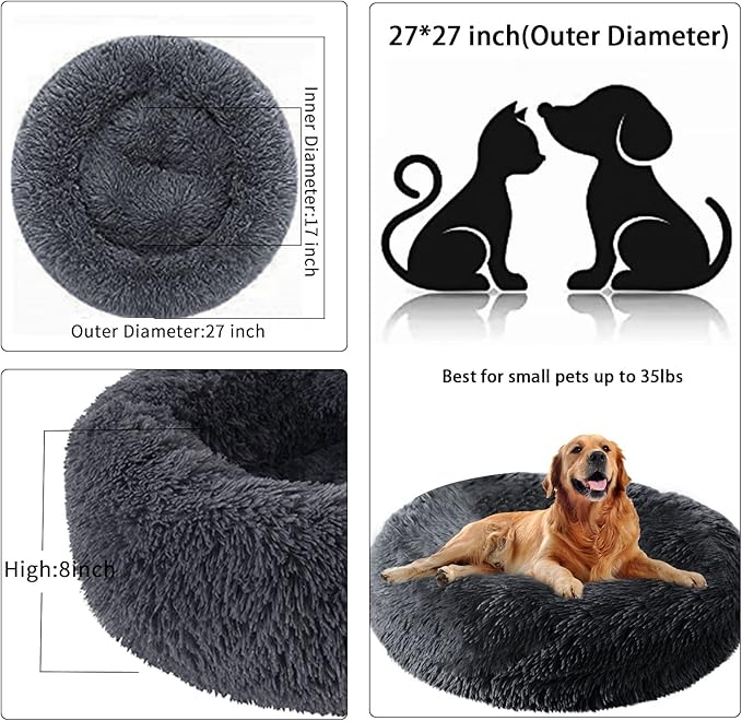 Nisrada Dog Bed for Small Medium Large Dogs, 27 inch Calming Dogs Bed, Washable-Round Cozy Soft Pet Bed for Puppy and Kitten with Slip-Resistant Bottom