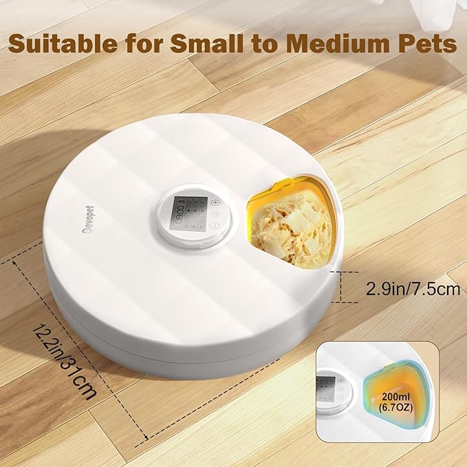 Automatic Cat Feeder Wet Food, 6 Meals Cordless Automatic Pet Feeder, Cat Food Dispenser with 4 Ice Packs, Dry & Wet Food Auto Feeder, Feeding Station for Cats and Dogs
