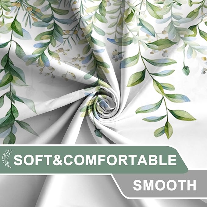 AWERT Green Mixed Light Blue Plant Shower Curtain with 8 Hooks Decorative Sage Green Shower Curtain for Bathroom Waterproof Fabric 48x72inch