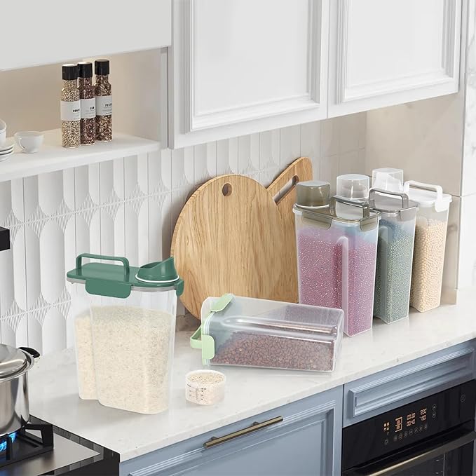 10lbs Cat Dog Storage Container Portable with Upgraded Large Spout and Cup,Plastic Pet Food Dispenser BPA-Free for Small Animal Kibble,Bird Seed,Oatmeal,Rice,flour,brown sugart-2 Set Royal Green