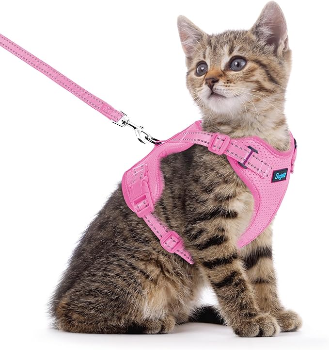 Supet Cat Harness and Leash Set for Small to Large Cats Adjustable Cat Vest Harness with Reflective Trim Universal Cat Leash and Harness for Cats/Puppies Outdoor Walking