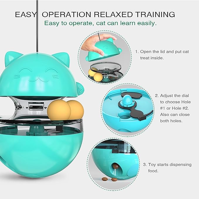 2 in 1 Cat Treat Dispenser Toy - Cat Interactive Toy and Cat Treat Ball, Tumbler Interactive Ball Cat Puzzle Feeder, Cat Food Puzzle Toy，Suitable for All Types of Cats and Small pet Dogs（Lake Blue