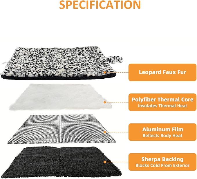 Self-Warming Cat Pad, Self-Heating Thermal Pet Mat for Indoor Outdoor Cats and Small Dogs Bed Mat for Sleeping, Non-Slip Hooks, 22 x 18 Inches, Black/White