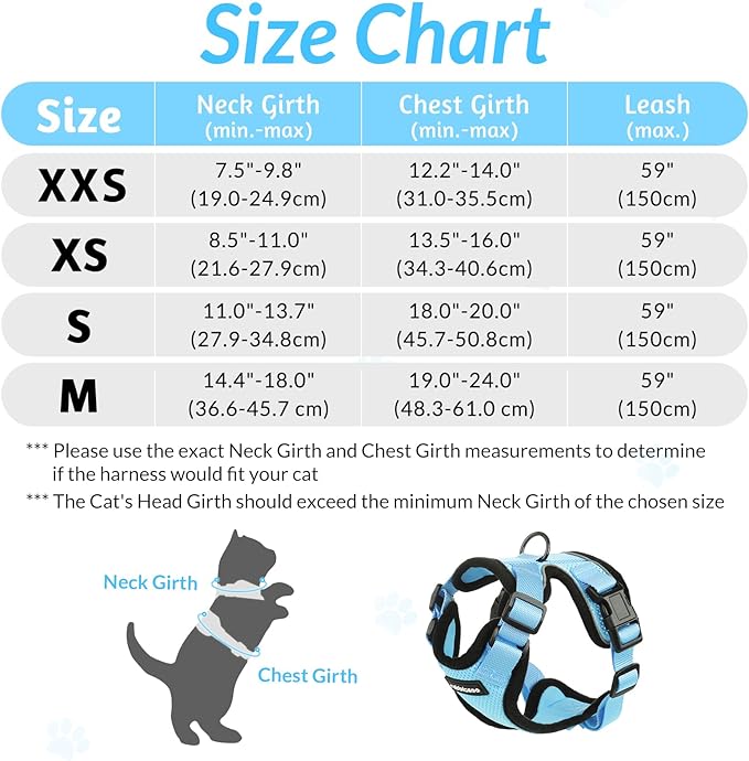 rabbitgoo Cat Harness and Leash for Walking, Escape Proof Soft Adjustable Vest Harnesses for Cats, Easy Control Breathable Reflective Strips Jacket, Light Blue, XXS