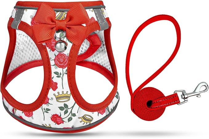Cat Harness and Leash Escape Proof for Walking, Adjustable Soft Kitten Harness with Reflective Straps Step in Cat Vest Harness for Small Kitten and XS Dogs (Red, S-Chest(11.8"-13.7"))