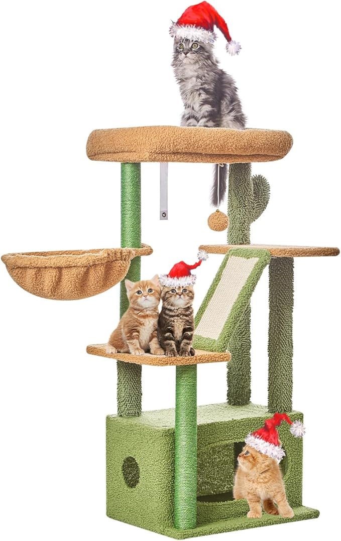 Taoqimiao Cat Tree,38.2-Inch Cat Tower for Indoor Cats,Suitable for Kittens with Luxurious cat condo with Adjustable Baskets and Luxurious Perch MS029ST Cactus