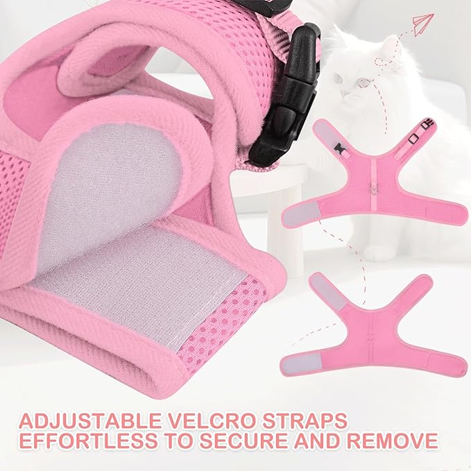 MoNiBloom Soft Cat Harness for Walking Escape Proof and Travel, Kitten Adjustable Breathable Vest Harness - Pink, L