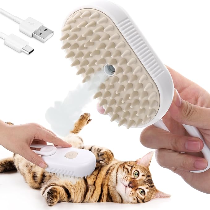 3-in-1 Portable Grooming Brush for Long or Short-Haired Cats - Self-Cleaning and Steamy Design